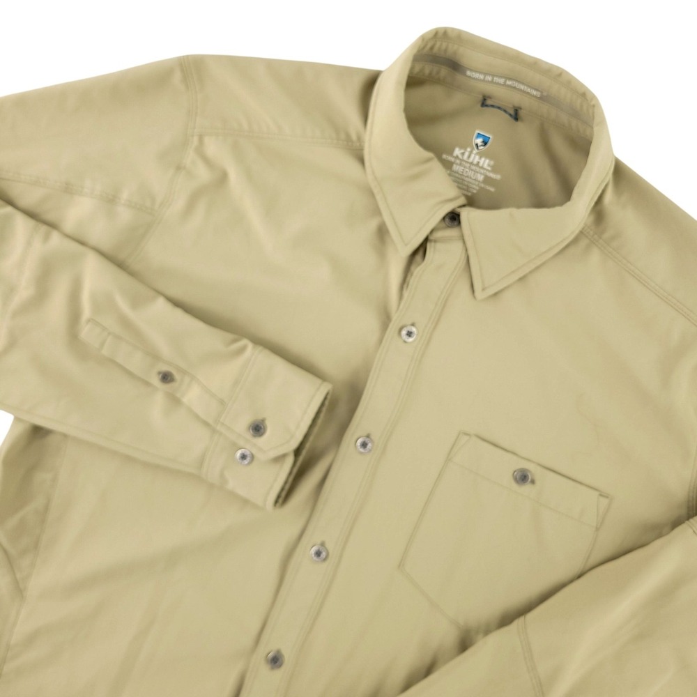 Kuhl Bandit Shirt Mens M Beige Solid Long Sleeve Button Up Outdoor Hiking